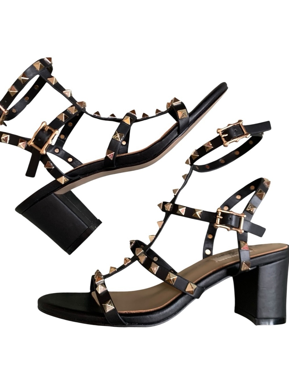 NWOT Valentino Garavani Rockstud Black Italian Leather Block Heels Size EU 39